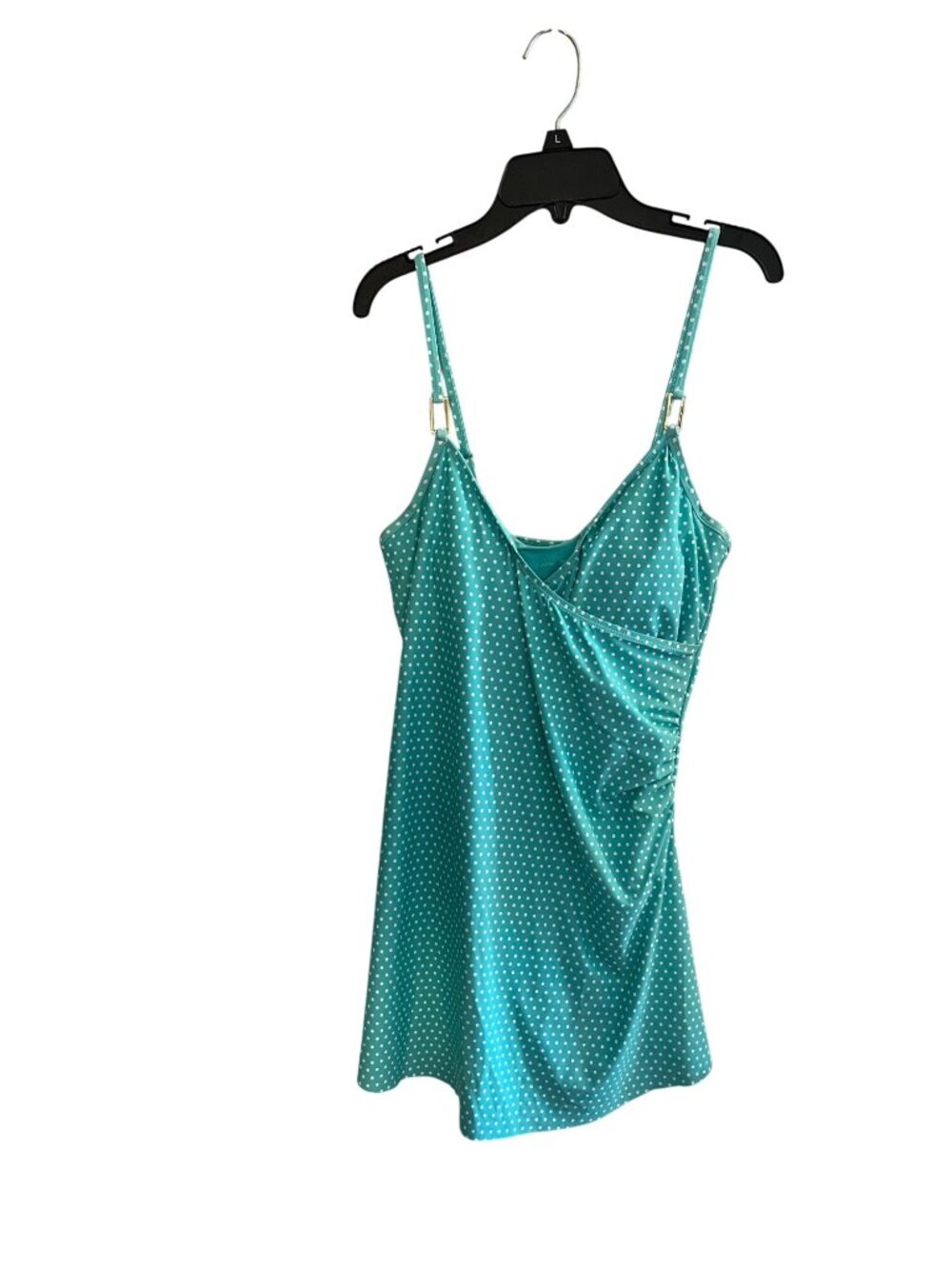Liz Claiborne women’s 6 Teal Polka Dot Swim suit  Adj. Straps & Tummy Panel NWT